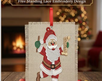 Festliche Weihnachtsmann mit Schriftrolle Ornament 10x10 Hoop Digitale Datei