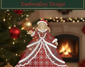 FSL kerstprinses kant borduurwerk ontwerpen, vakantieornament (4 x 4 hoepel) (digitale download)