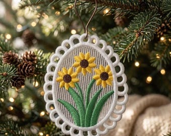 FSL Osterei Sommer Blume Freistehend Spitze Ornament, Frühling Blumen Stickerei Muster (4x4 Hoop)