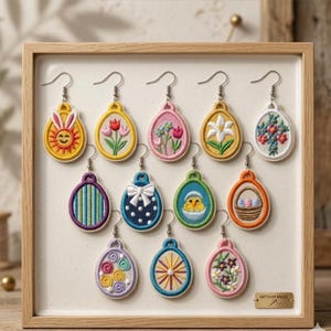 FSL Mega Set 12 Easter Egg-oorbellen borduurontwerpen | Sieradenbestanden kant (direct downloaden)