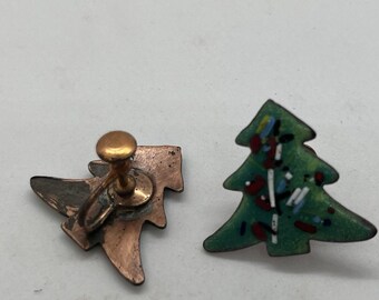 Enamel Over Copper Christmas Three Screw On Vintage MCM Earrings