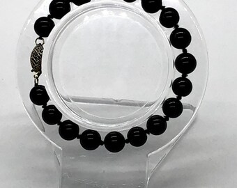 Vintage Black glass hand knotted bracelet