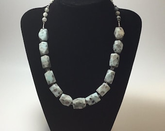 Artisan made Mint Green Kiwi/Sesame Jasper chunky Necklace