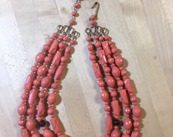 Vintage Germany Art Deco Peach & Black Lucite Bead Necklace