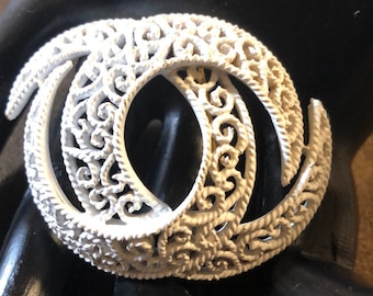 Vintage white enamel filigree Crown Trifari Brooch