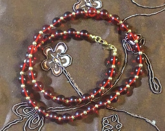 Vintage MONET Red Lucite and Gold Tone Bead Necklace