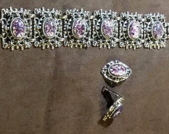 Vintage Cat Eye confetti domes/cabochons bracelet and earrings set