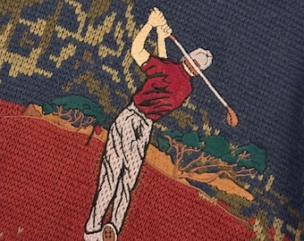 Vintage Golfer Knit Sweater | 90s Landscape Jumper, Size L
