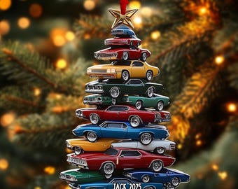 Custom Classic Car Christmas 2D Flat Ornament – Retro Muscle Car Stack Decoration – Personalized Vintage Car Gift for Him 2025