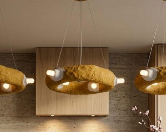Organic Ring Chandelier in Wabi Sabi Style | Mineral Composite Kitchen Island Light | Minimalist Japandi Pendant Lamp Quiet Luxury