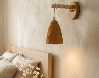 Mustard Yellow Japandi Wall Sconce — Hand-Textured Wabi Sabi Light for Minimalist Bedroom, Sustainable Artisan Mineral Decor, MooM Striata