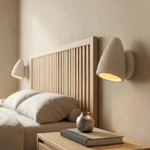 Organic Wall Sconce Striata in Wabi Sabi | Hand Sculpted Mineral Mass for Bedside Ambient Glow | Japandi Minimalist Decor Quiet Luxury Light