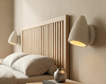 Organic Wall Sconce Striata in Wabi Sabi | Hand Sculpted Mineral Mass for Bedside Ambient Glow | Japandi Minimalist Decor Quiet Luxury Light