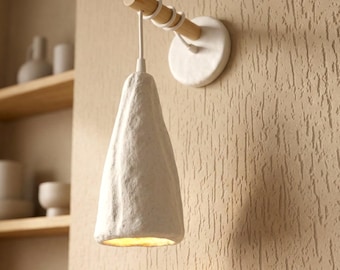 Artisan White Droplet Wall Sconce: Handcrafted Mineral Composite Light for Organic Modern Japandi Interiors and Quiet Luxury Home Decor