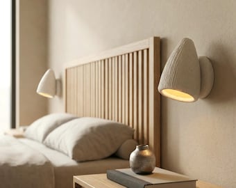 White Wall Sconces Set of 2, Hand-Sculpted Textured Hardwired Lights for Japandi Bedroom and Organic Modern Interiors