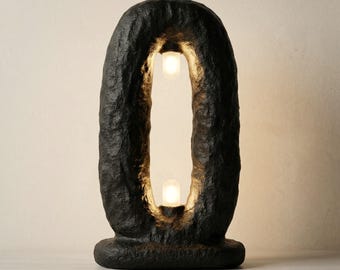 Wabi-Sabi Ramula Table Lamp | Mineral Composite Nightstand Light | Hand Sculpted Japandi Decor for Serene Bedroom | Quiet Luxury Home Gift