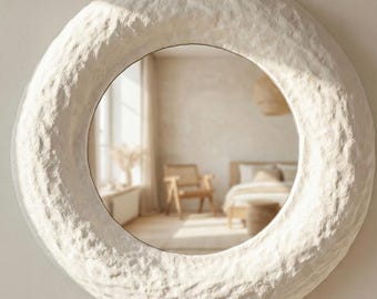 Mirror Strata Wabi Sabi Wall Art | Handcrafted Mineral Composite Minimalist Decor | Japandi Sculptural Mirror For Serene Living Room
