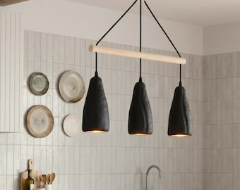 Bio ceramic chandelier Droplet Trio | Wabi Sabi kitchen island light minimalist dining decor | sustainable quiet luxury