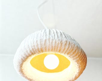 White Handmade Pendant Lamp, Modern Wabi Sabi Lighting, Boho Hanging Light for Kitchen or Living Room