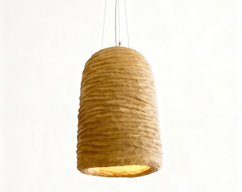 Wabi Sabi Pendant Lamp, Japandi Sculptural Yellow Lamp, Organic Home Decor, Minimalist Lighting, Hanging Light Decor, Height: 50in/127 cm
