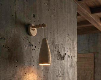 Organic Modern Wall Sconce: Handcrafted Wabi Sabi Mineral Composite Light, Japandi Decor, Minimalist Artisan Sconce for Quiet Luxury Spaces