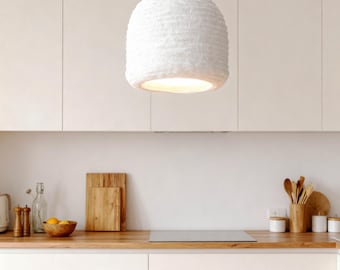 Pendant Light: White Organic Modern Lampshade - Minimalist Handmade