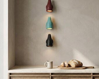 Handmade Wall Sconce with Round Mount and Rod, Minimalist Decorative Wall Lamp in Multiple Colors, Modern Interior Home Lighting