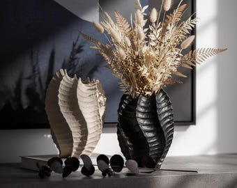 Sculptural Wavy Ceramic Vase, Modern Textured Art Decor, Nordic Minimalist Home Accent, Desk Decor,