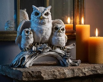 Modern Resin Owl Figurines White, Boho Luxury Home Decor, Abstract Tabletop Sculpture