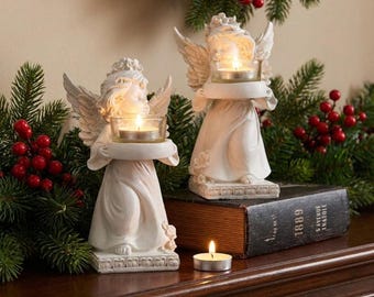 Angel Candle Holder Figurine, Retro European Candle Stand for Home, Christmas Decors Romantic Decor