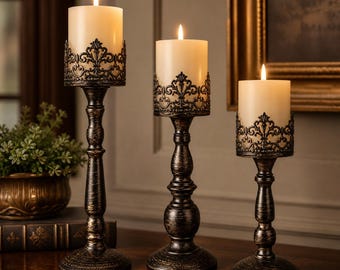 Candle Holders for Pillar Candles Set of 3, Elegant Tall Candle Holders, Decorative Table Centerpiece, Wedding Candle Stand Decor