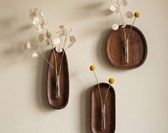 Wall Vase, Solid Wood, Mounted Decor, Simulated Flowers, Hydroponic Vase, Minimalist Decor, Home Decor, Interior Design
