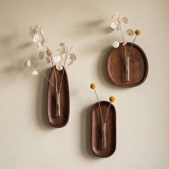 Wall Vase, Solid Wood, Mounted Decor, Simulated Flowers, Hydroponic Vase, Minimalist Decor, Home Decor, Interior Design