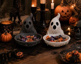 Ghost Trinket Dish, Halloween Jewelry Bowl and Spooky Table Decor