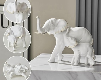 Resin Elephant Figurines, Mother and Baby Statue, Home Decor