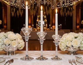 Crystal Glass Candle Stand Set, Elegant Candlestick Holder,  Wedding Table Decor,  Romantic Home Decoration