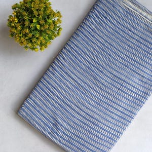 Blue Stripe Block Print Cotton Fabric, Indian Quilting & Sewing, 42-44 Wide