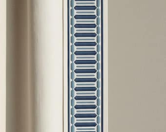 Embroidered Cotton Canvas Trim: 4" Horizontal Ivory Navy Stripes, Designer Border
