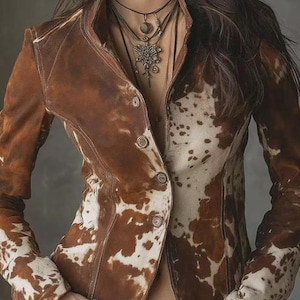 Women's Genuine Cowhide Leather Jacket | Natural Hair-On Western Style Outerwear