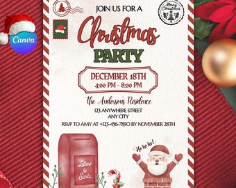 Uitnodiging kerstfeest brief aan de kerstman: bewerkbare canvasjabloon (digitale download)