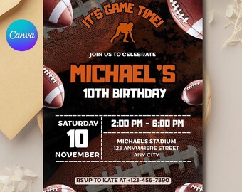 Uitnodiging American Football verjaardagsfeestje: bewerkbare canva-sjabloon (digitale download)