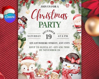 Uitnodiging kerstfeest: bewerkbare canvassjabloon (digitale download)