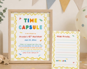 Fun to Be One Time Capsule Set, 1st Bday Keepsake Template, Baby Boy Memory Sign Yellow, First Birthday Guest Activity, Primary Colors Party