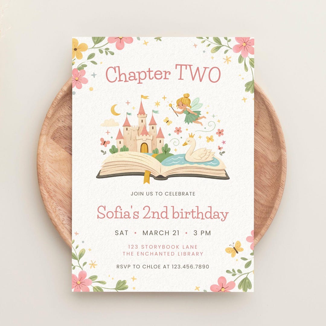Chapter Two Birthday Invitation, Storybook Invite for 2 Year Old ...