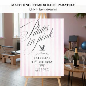 Pilates Birthday Invitation Template, Pilates In Pink Class Party Card, Sip and Stretch Digital Download, Modern Girl Workout Invite Canva image 12