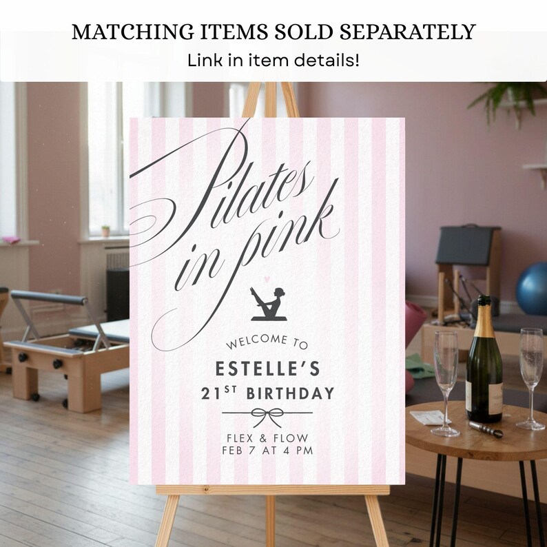 Pilates Birthday Invitation Template, Pilates In Pink Class Party Card, Sip and Stretch Digital Download, Modern Girl Workout Invite Canva image 12