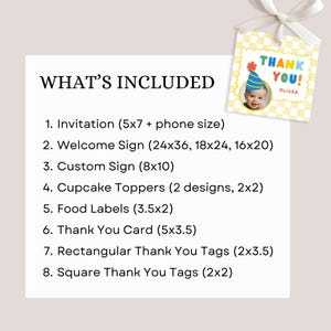 Fun to be one first birthday bundle template, editable canva party kit with photo, primary colors boy birthday decorations set