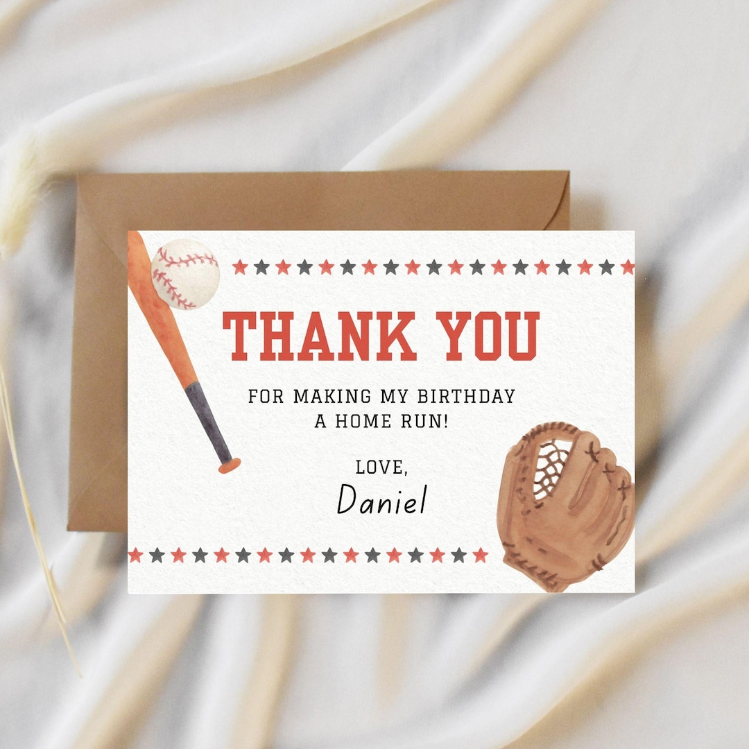 Baseball Thank You Card, Editable Birthday Party Favor for Boys ...