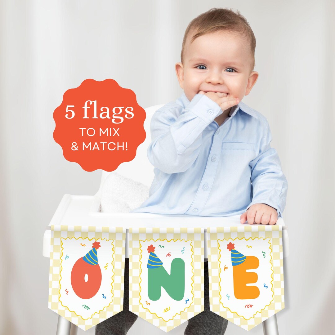 Fun to Be One High Chair Banner Template, First Birthday Bunting Boy ...