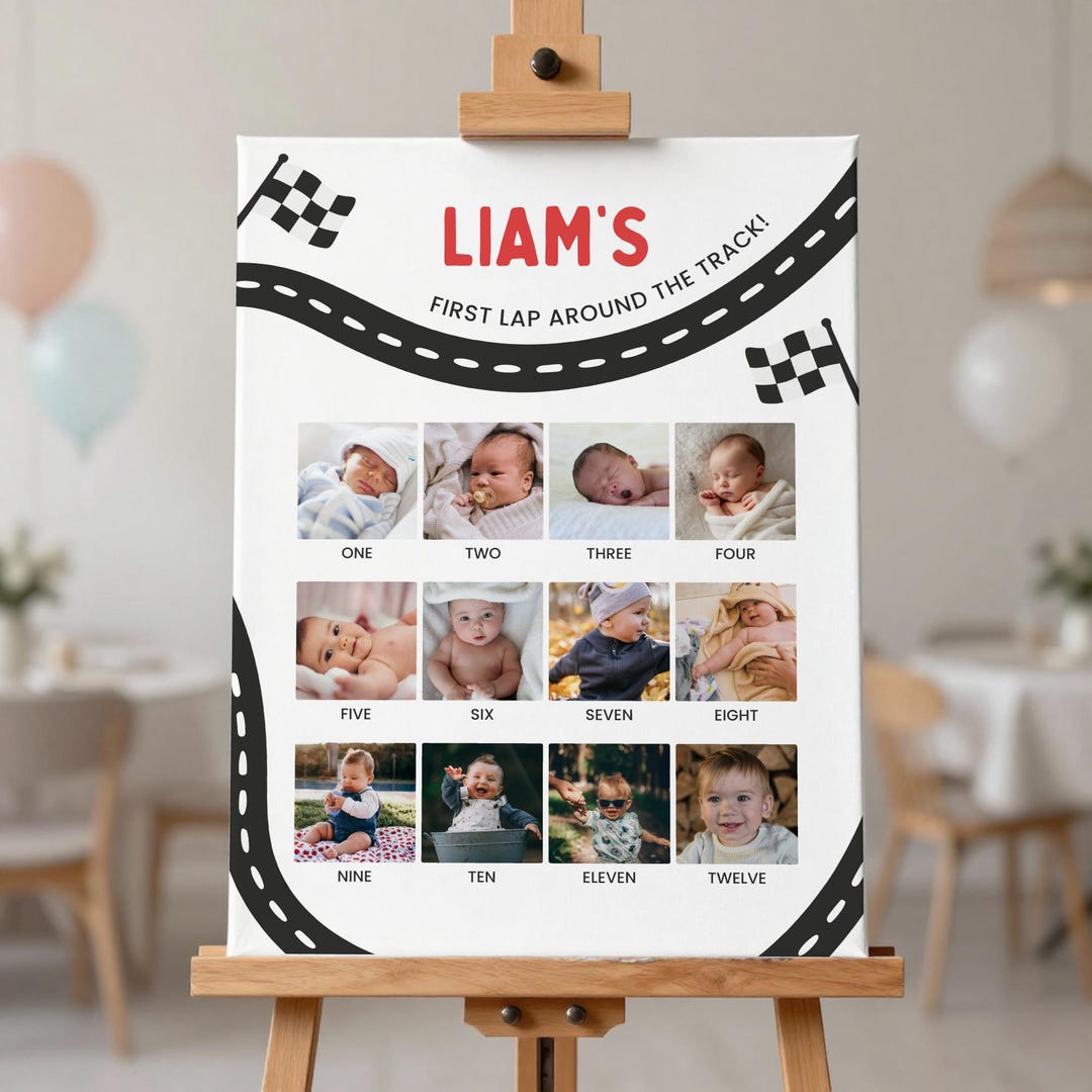 Racing Birthday Photo Banner, First Lap Around the Track Signs, 12 ...